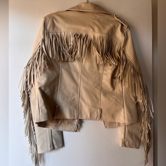 Nasty Gal. Faux leather off white/beige moto jacket with fringe. NWT. - Picture 2 of 8